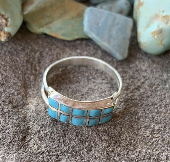 Zuni Sterling Silver Double Turquoise 10 Stone St… - image 1