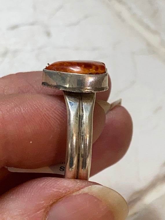 Navajo Orange Spiny Sterling Heart Ring 11 - image 5