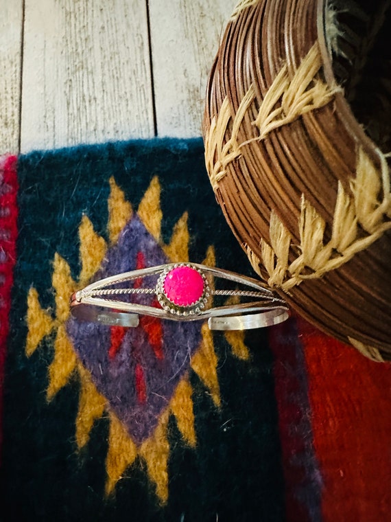 Navajo Sterling Silver & Hot Pink Opal Cuff Bracel
