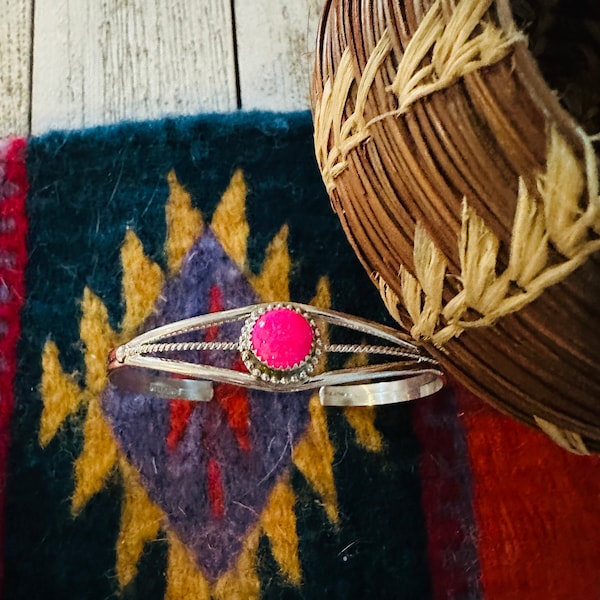 Navajo Sterling Silver & Hot Pink Opal Cuff Bracelet