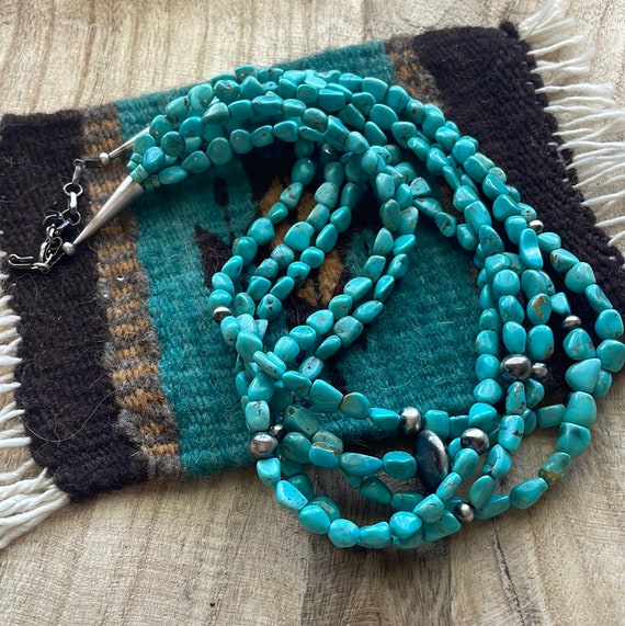 Navajo Turquoise & Sterling Silver 5 Strand Beade… - image 4