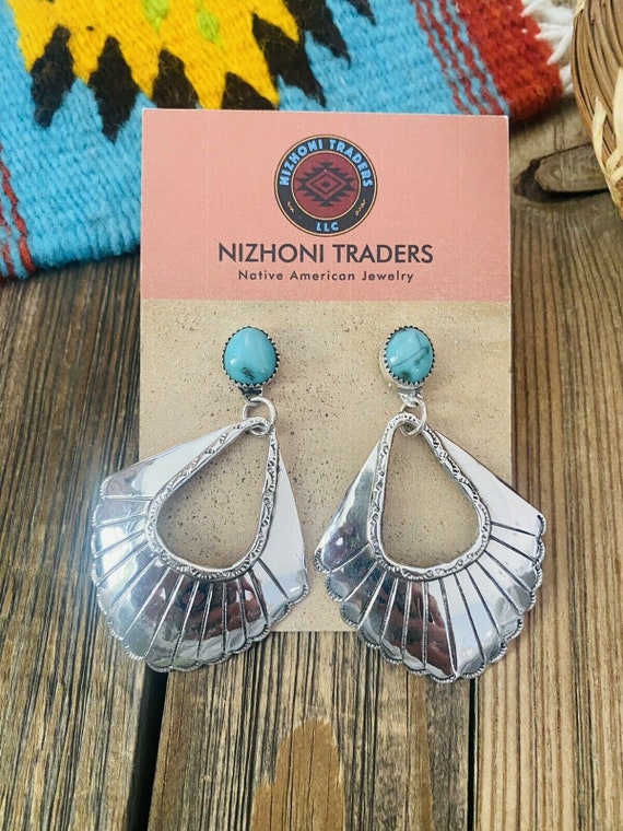 Navajo Sterling Silver Hand Stamped Concho Post Earrings Signed Charlie 