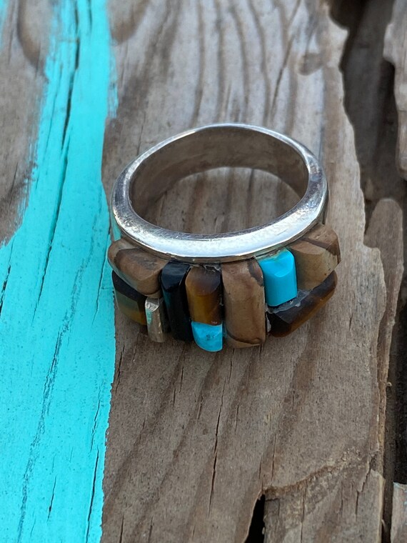 Navajo Turquoise Onyx, Petrified Wood & Sterling … - image 4