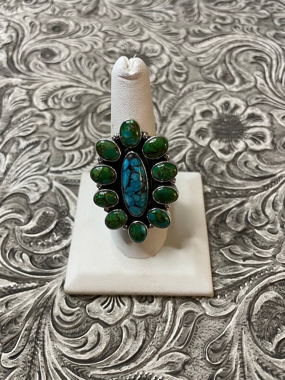 Navajo Turquoise and Sterling Silver Ring Size 8 - image 1