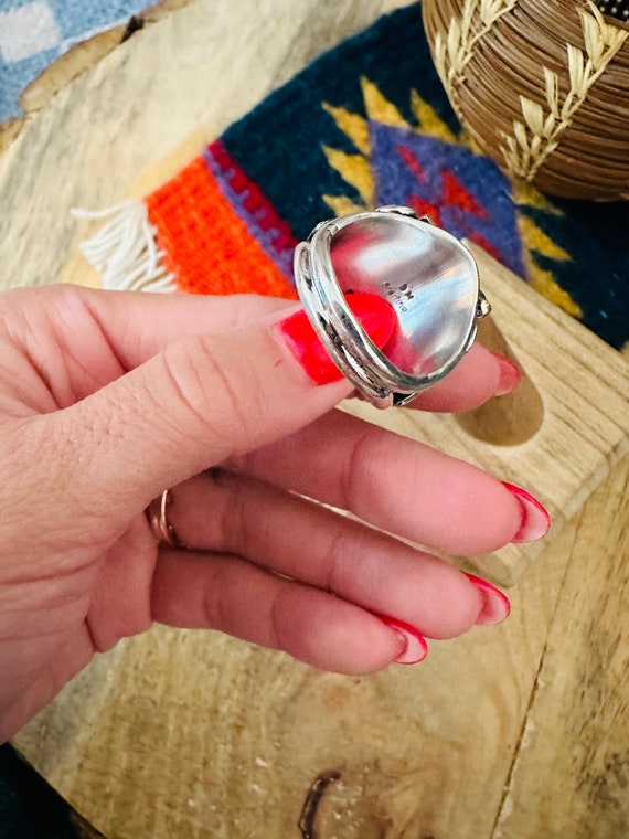 Navajo Sterling Silver & White Buffalo Band Ring … - image 7