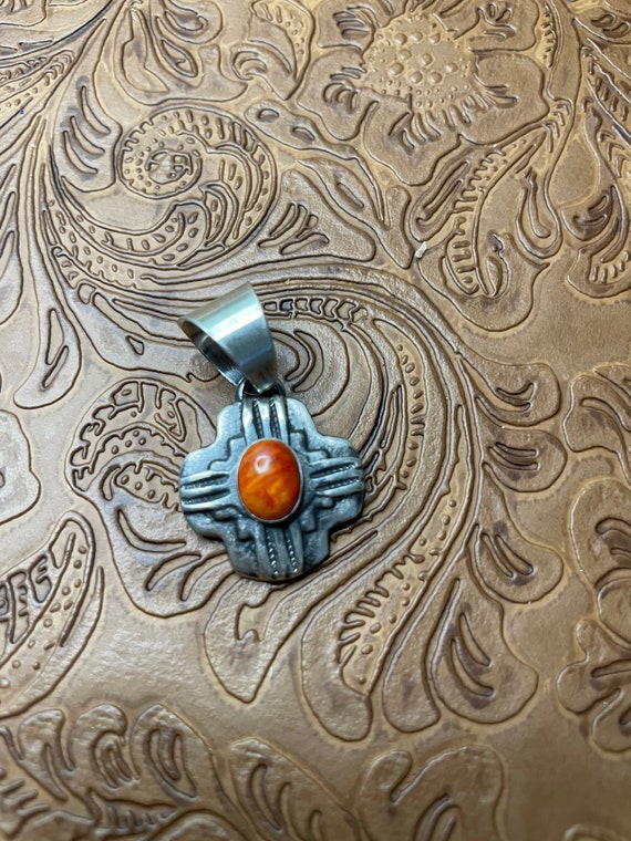 Navajo Sterling Silver Orange Spiny Pendant By Ch… - image 3