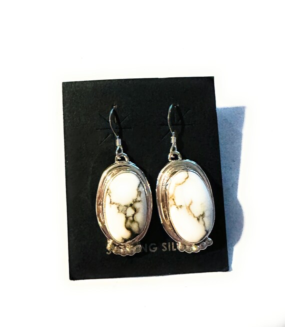 Navajo Howlite and Sterling Silver Dangle Earrings - image 7