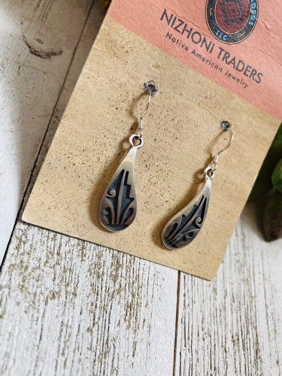 Hopi Overlaid Sterling Silver Dangle Earrings - image 3