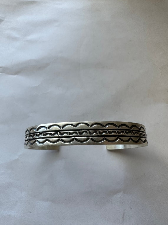 Beautiful Navajo Hand Stamped Bracelet Cuff Signe… - image 7