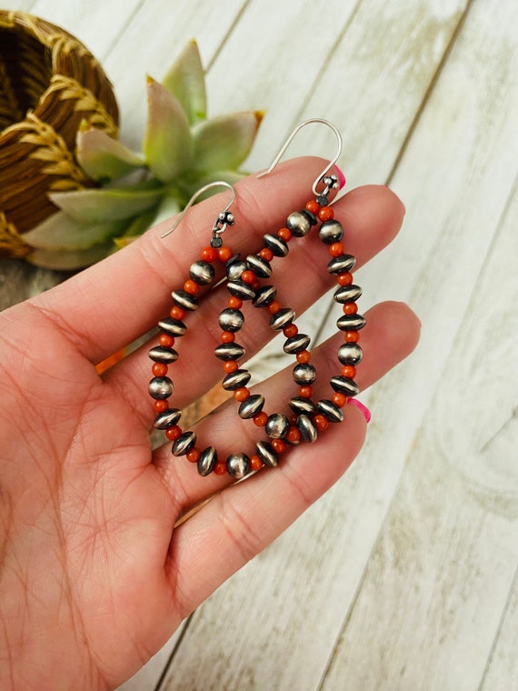 Handmade Coral And Sterling Silver Beaded Dangle … - image 4