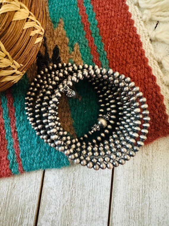 Handmade Sterling Silver Beaded Wrap Bracelet - image 1