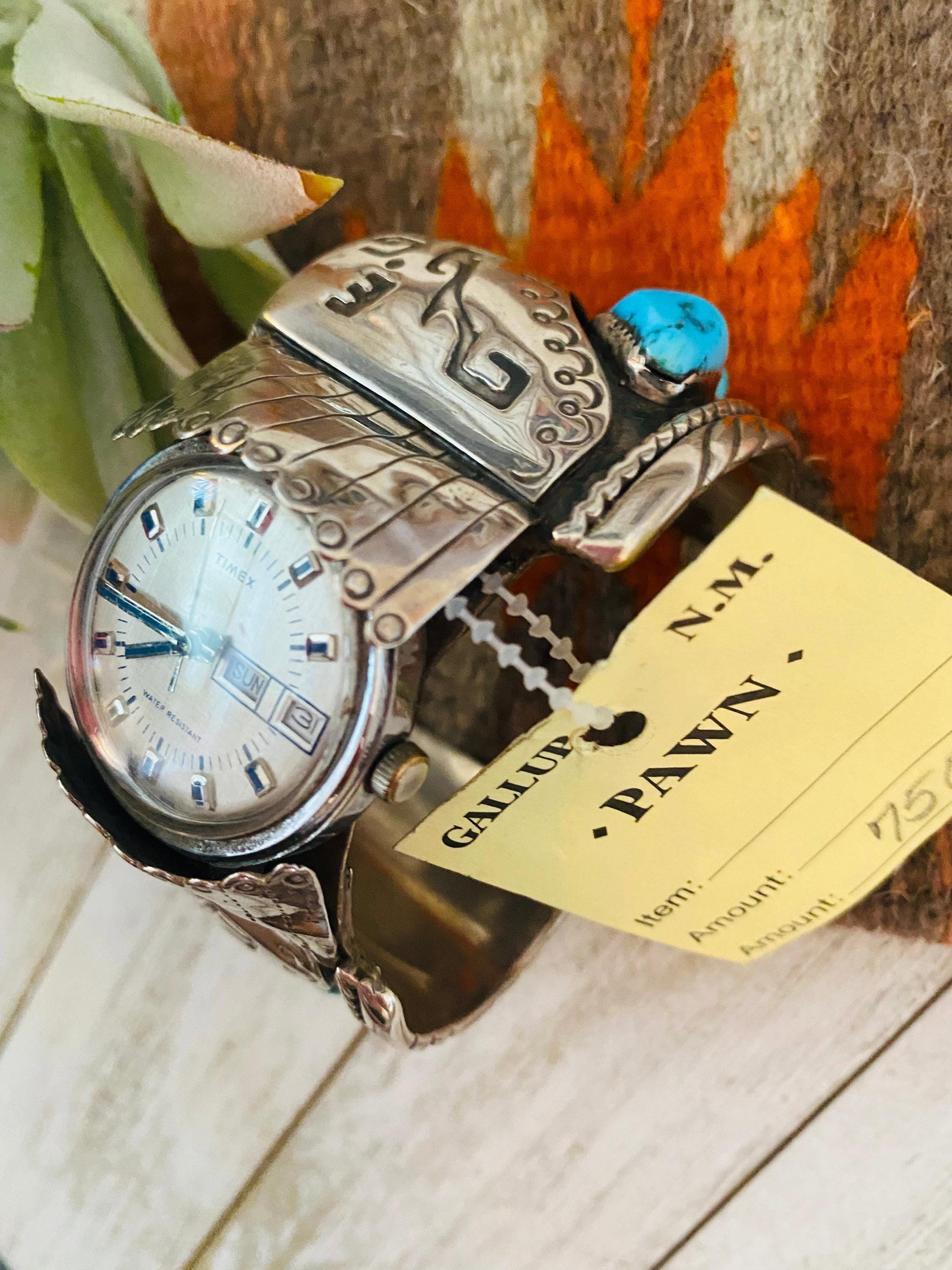 Old Pawn Vintage Navajo Turquoise & Sterling Silver Watch Cuff - Etsy