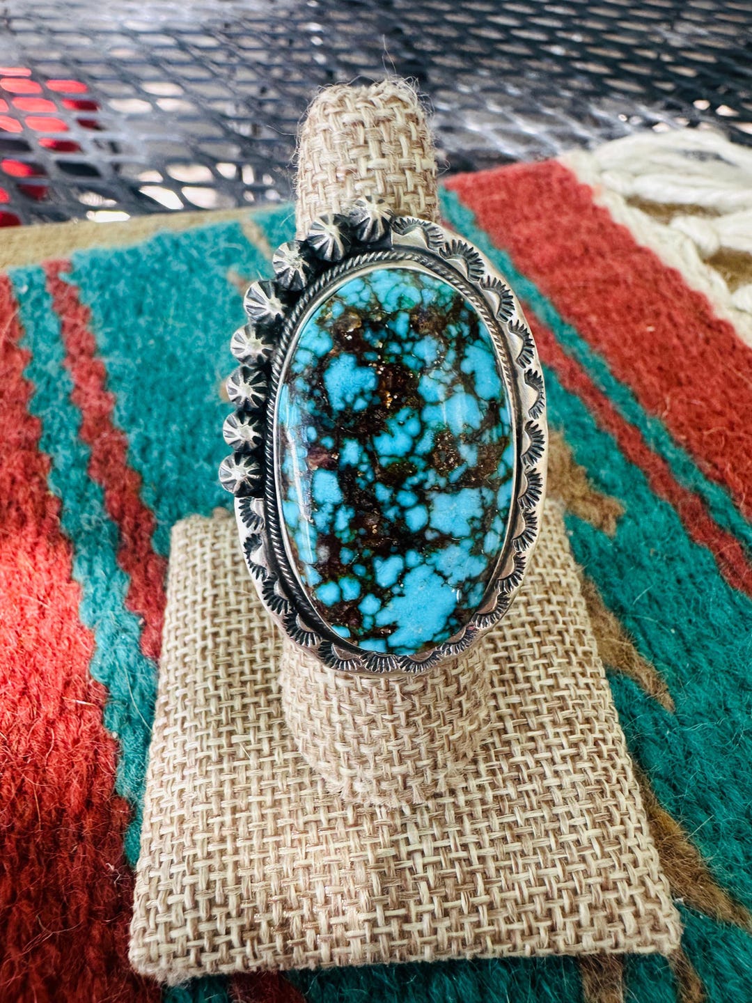 Navajo Kingman Web Turquoise & Sterling Silver Adjustable Ring - Etsy