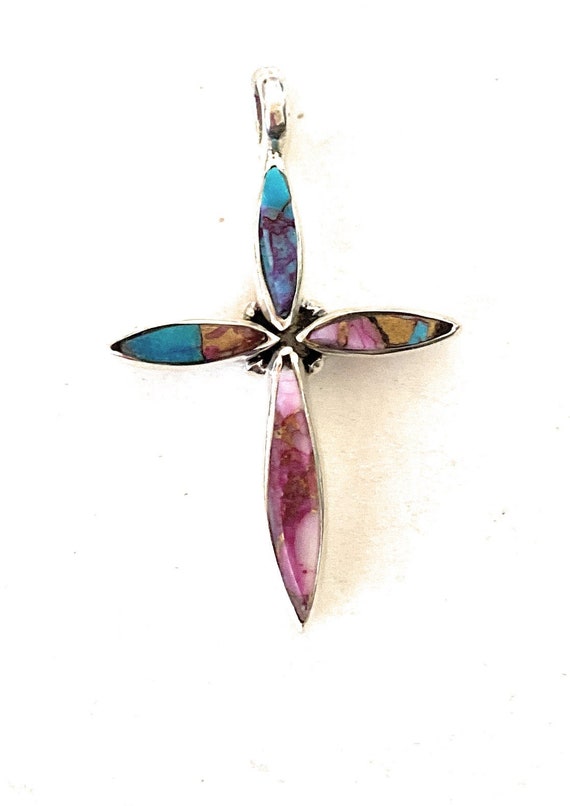 Navajo Sterling Silver & Pink Dream Cross Pendant - image 6
