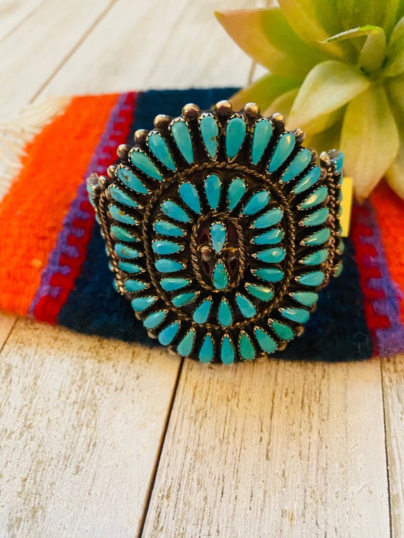 Navajo Old Pawn Vintage Turquoise & Sterling Silv… - image 1
