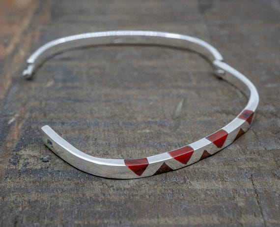 Hinged Bangle W/ Red Jasper Triangles - image 2
