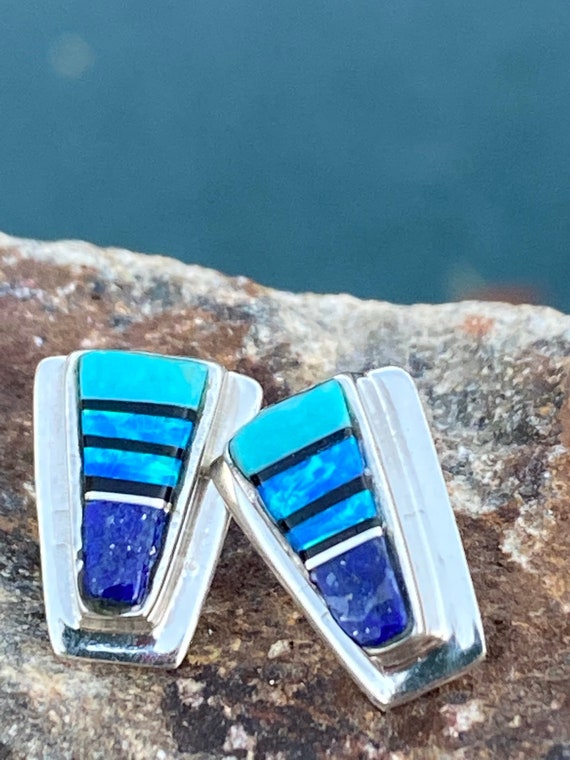 Navajo Lapis, Turquoise, Blue Sterling silver Pet… - image 1