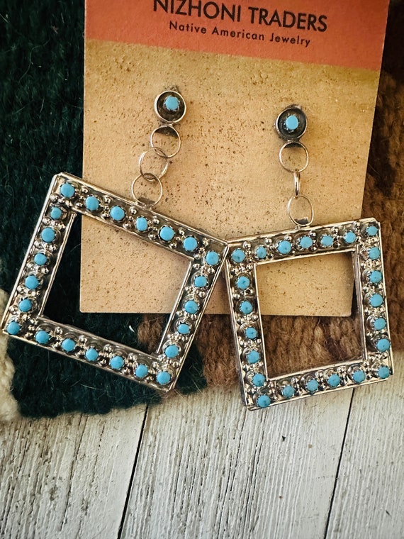 Zuni Sterling Silver & Turquoise Snake Eye Earrings View 3