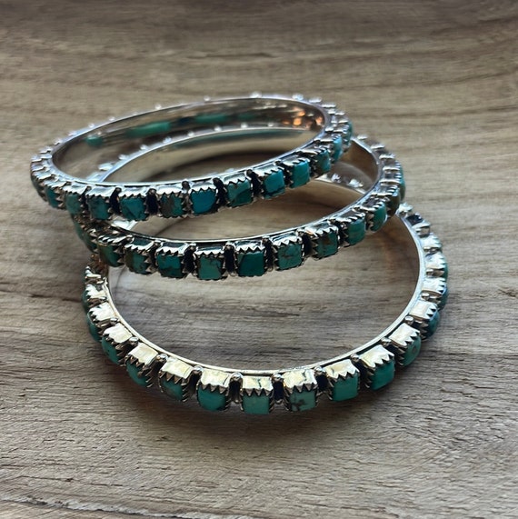 Handmade Turquoise & Sterling Silver Custom Bangl… - image 1