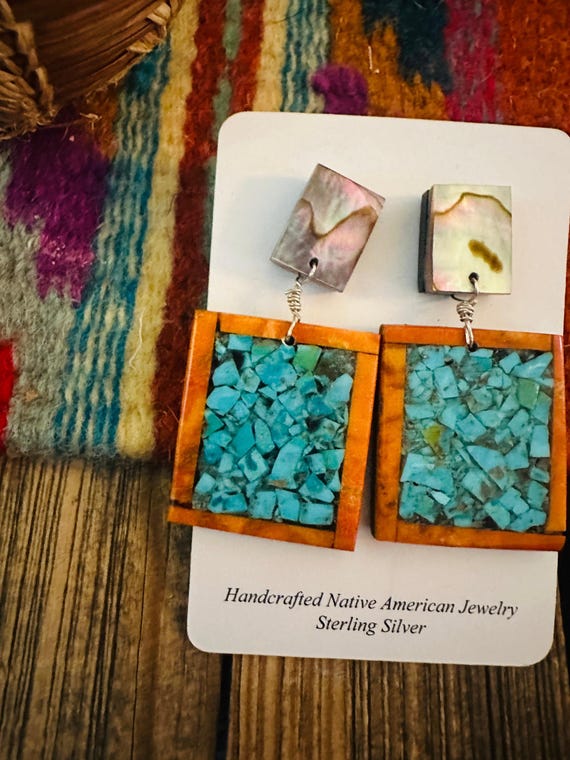 Handcrafted Multi Stone Inlay Dangle Earrings - image 4