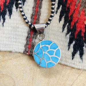 Zuni Turquoise & Sterling Silver Inlay Pendant Signed