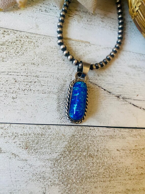 Navajo Sterling Silver & Blue Opal Pendant - image 3