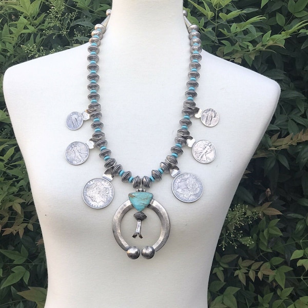 James McCabe Navajo Silver Turquoise Coin Necklace Set