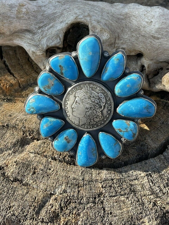 Gorgeous Navajo Sterling Silver Coin & Kingman Tu… - image 1