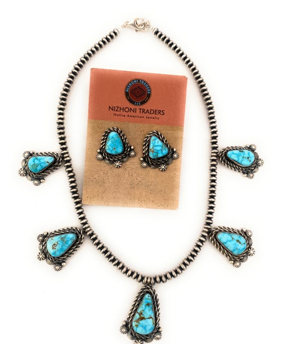 Navajo Sterling Silver & Turquoise Necklace Set b… - image 9