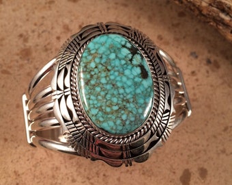 Eugene Belone Spider Web Turquoise & Sterling Silver Stamped Bracelet Signed