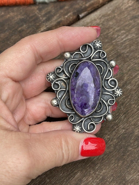 Navajo Charoite & Sterling Silver Size 8 Fancy Sw… - image 3