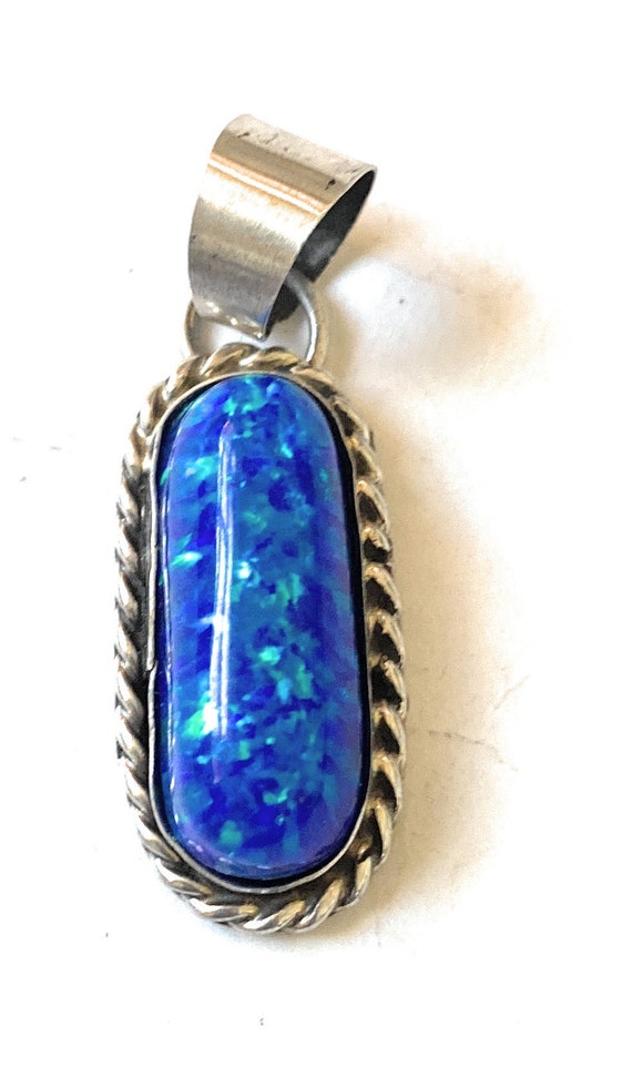 Navajo Sterling Silver & Blue Opal Pendant - image 7