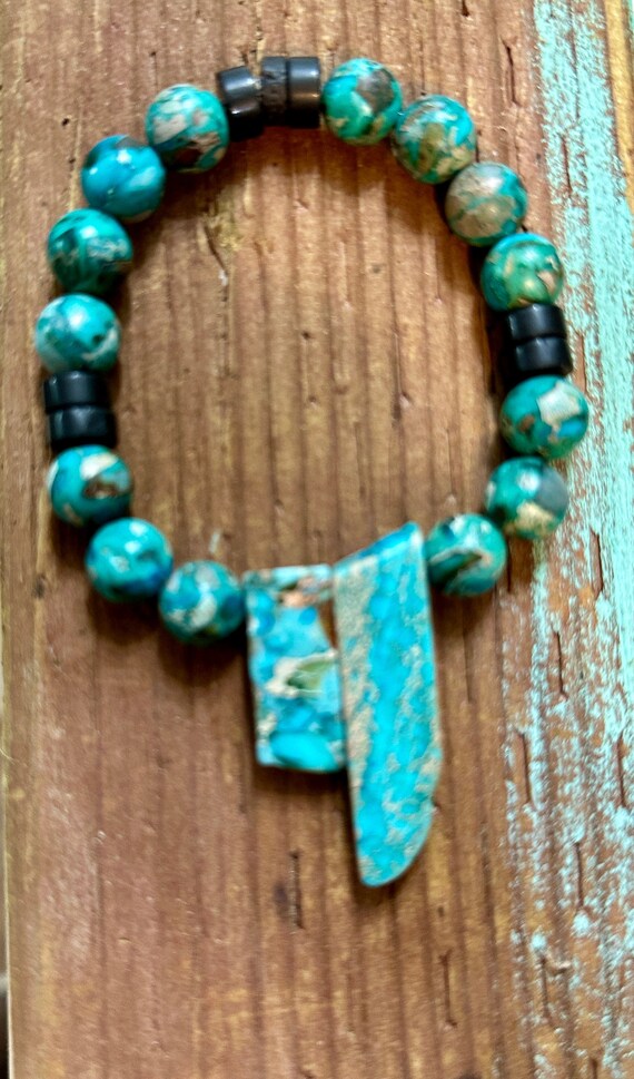 Handmade Chrysocolla Beaded Bracelet - image 1