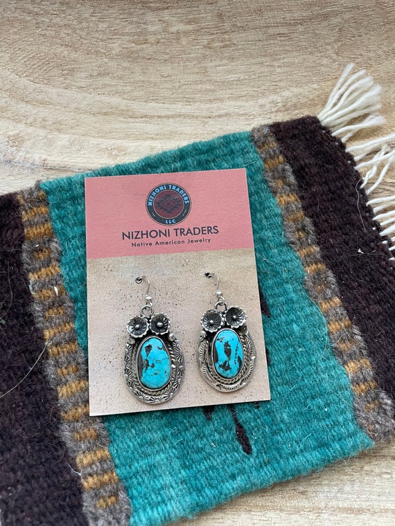 Navajo Kingman Turquoise & Sterling Silver Dangle… - image 1