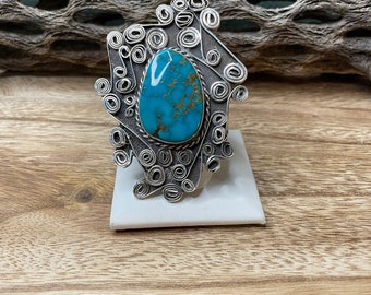 ナバホ　シルバーリング　キングマンターコイズ　スクエア　スターリング ナバホ族製キングマンターコイズ＆スターリングシルバーリング サイズ