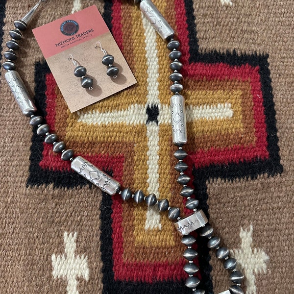 Navajo Sterling Silver Pearl Beaded Jacla Necklace Earring Set