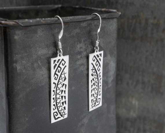 Tribal Patterned Rectangle Earrings on Hook - image 1