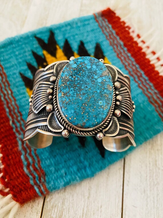 Navajo Kingman Web Turquoise & Sterling Silver In… - image 2