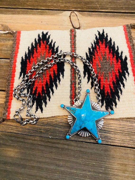 Navajo Turquoise & Sterling Silver Star Necklace … - image 1