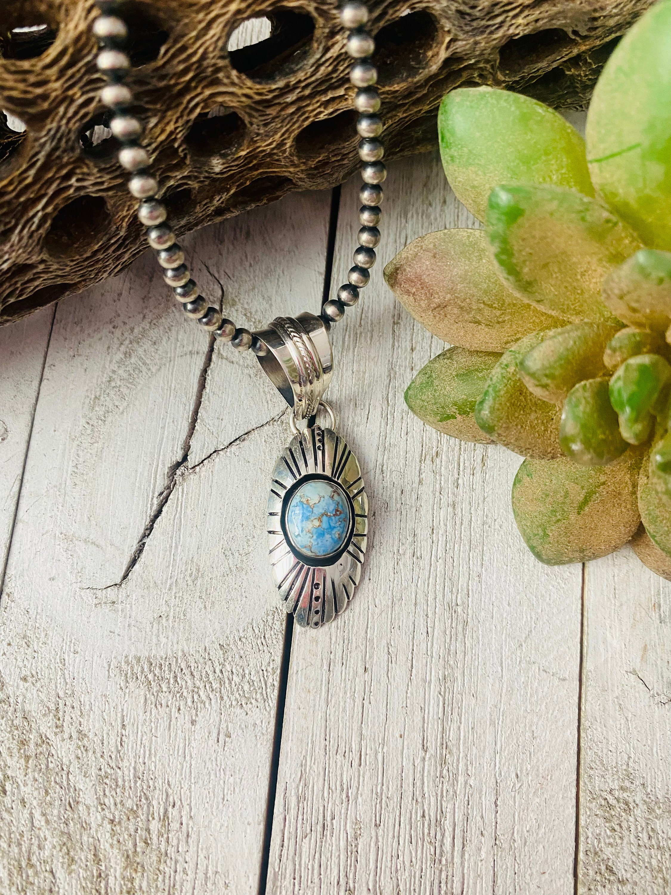 Navajo Golden Hills Turquoise & Sterling Silver Pendant