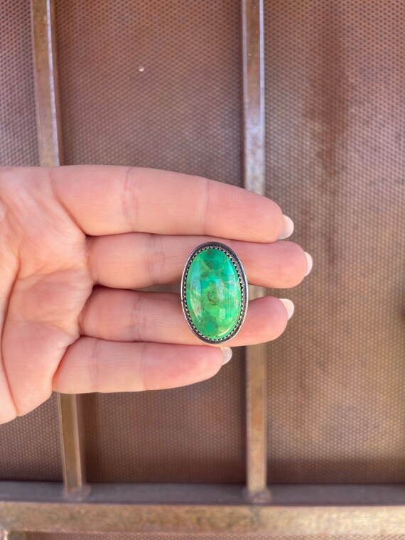 Navajo Sterling Silver & Green Kingman Turquoise … - image 3