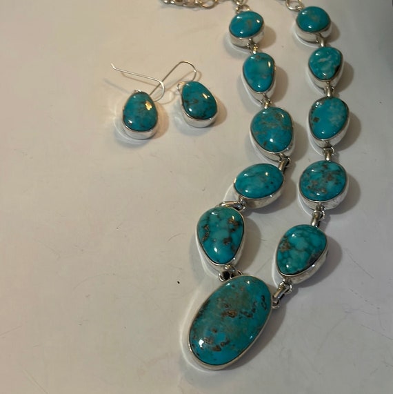 Navajo Turquoise And Sterling Silver Necklace & D… - image 9