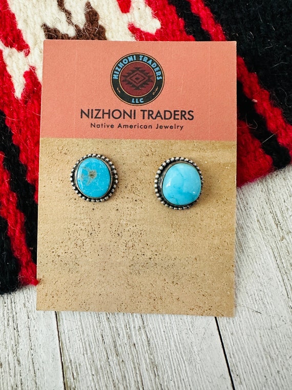 Navajo Kingman Turquoise and Sterling Silver Stud 