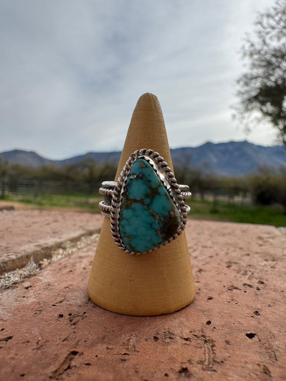Handcrafted Triangular Kingman Turquoise & Sterling Silver Ring - Etsy