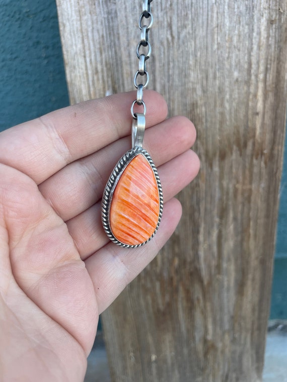 Navajo Handmade Orange Spiny And Sterling Silver … - image 3