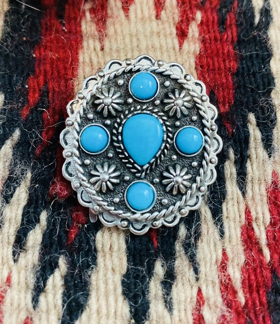 Vintage Native Turquoise Ponytail/Braid Hair Accessory Stamped Nickel Silver Vintage Sterling Silver Ponytail Holder: Native American  main image 4