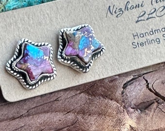 Sizzling Handmade Star Sterling Silver & Purple Mojave Post Earrings