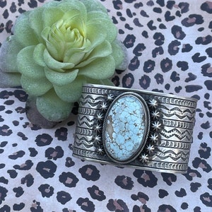 Navajo Handmade Sterling & Number 8 Turquoise Signed Cuff Signed Danny Clark