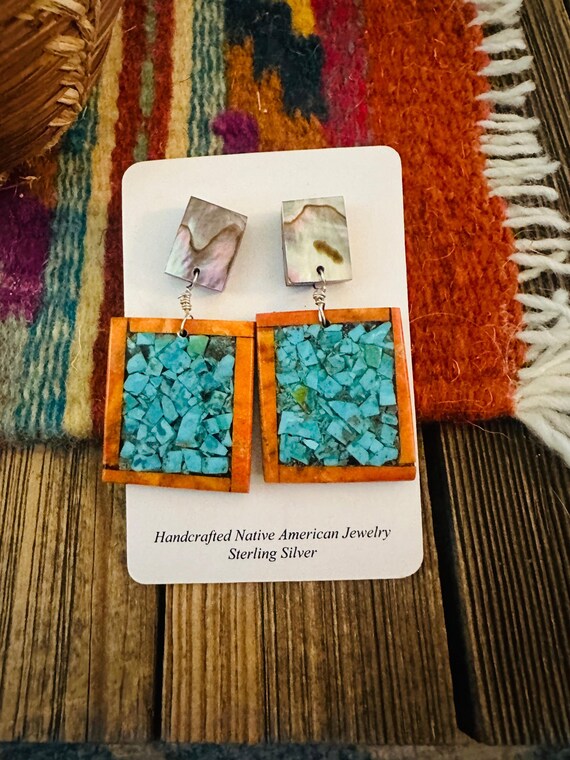 Handcrafted Multi Stone Inlay Dangle Earrings - image 1