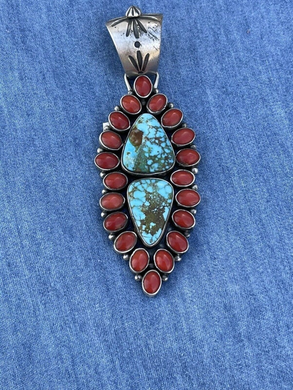 Navajo Sterling 2 Stone Kingman Web Turquoise & R… - image 7